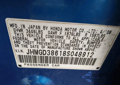 2008 Honda Fit Sport z USA, uszkodzony, nr VIN JHMGD38618S048912